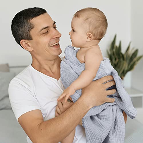Image of lulumoon Muslin Swaddle Blanket Baby - Cotton Swaddling Blanket Soft Baby Receiving Blankets Neutral 2Pack(Navy)