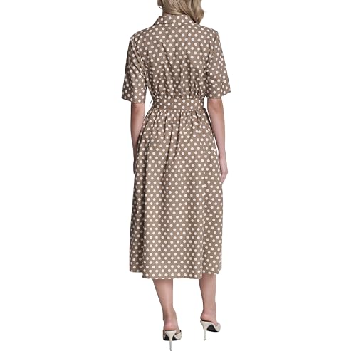 Image of DKNY Women's Short Sleeve Cotton Poplin Collared Midi Shirtdress