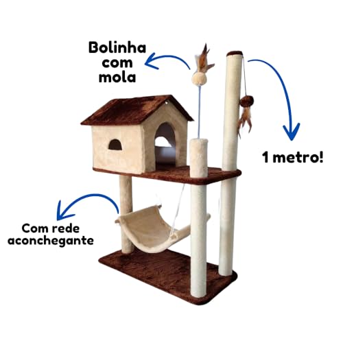 Chalesco Arranhador Casinha Com Rede Para Gatos