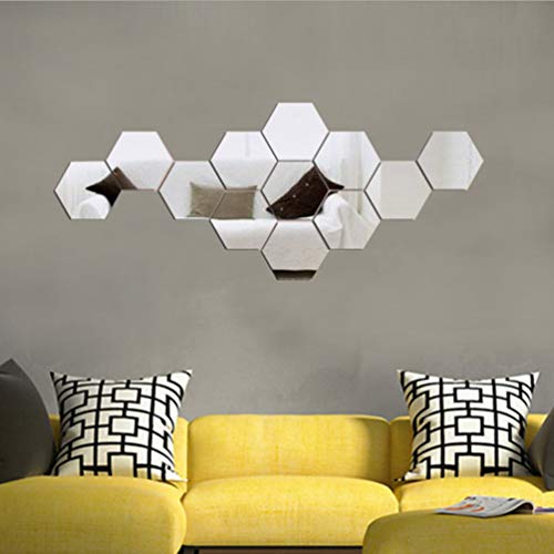 VICSPORT Adhesivo de pared acrílico con efecto espejo, 12 piezas hexagonales para decoración del hogar
