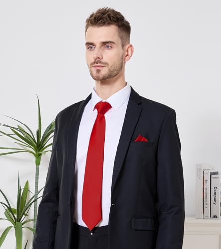 Image of PenSee Men's Tie Set Solid Pure Color 3.15 inch (8CM) Classic Formal Plain Necktie and Pocket Square Set For Men