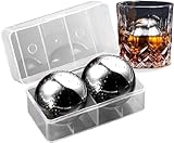 2Pcs XL Stainless Steel Whiskey Balls, Metal Reusable Ice Cubes, 2.2"/55mm Round Ice Balls for Whiskey Beverage Chiller Stones Rocks, Gifts for Men Husband Birthday
