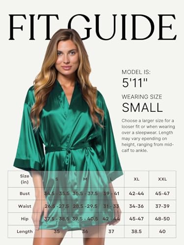 Image of Turquaz Women's Bride Bridesmaids Robe - Satin Kimono Robes for Wedding & Bridal Party Silk Like Lightweight Robes for Women, Lush Meadow Green, Medium
