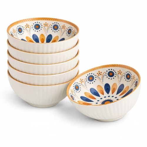 Image of Bohemian Porcelain Serving Bowls Set of 6 | 300 ML Microwave & Dishwasher Safe Bowls | Handcrafted Style Salad, Soup & Snack Bowls