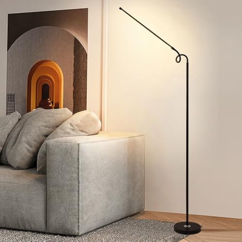 Wylolik 15W LED Floor Lamp Long Arm Standing Lamps in Black Adjustable Vertical Lamp White 6000K Standing Floor Lights Minimalist Reading Tall Lamps Eye-Caring Floor Pole Light for Living Room Bedroo