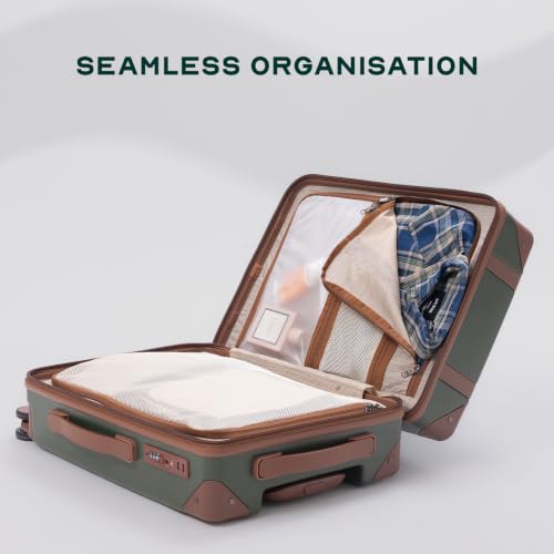 Image of Assembly Vintage Trolley Bag Set of 2 20, 24 Inch (55 & 65cm) Hard Shell Polycarbonate Luggage Set Retro Classic Design with TSA Lock 8 Spinner Wheels Green