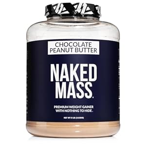 NAKED Chocolate Peanut Butter Mass – 1,280 Calories, 50G Protein, Nothing Artificial. All Natural Weight Gainer Protein Powder – 8Lb Bulk, GMO Free, Gluten Free & Soy Free