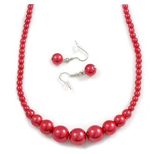 Juego de collar rojo y pendientes de gota de cristal con cadena de 40cm 1
