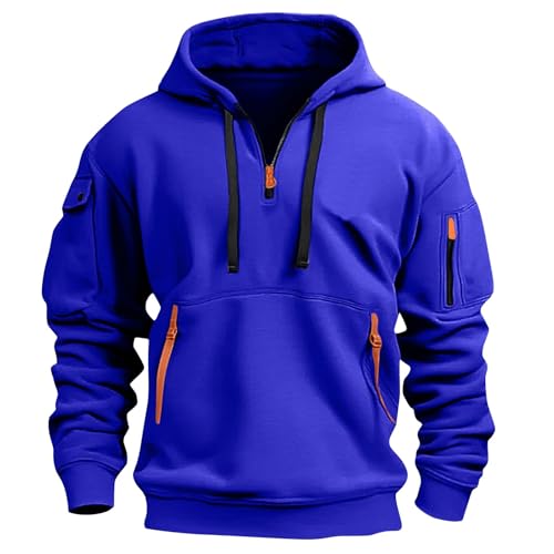 Fall Winter Quarter Zip Hoodie Men Pullover Tactical Sweatshirt Vintage Long Sleeve Casual Hoodies with Pockets