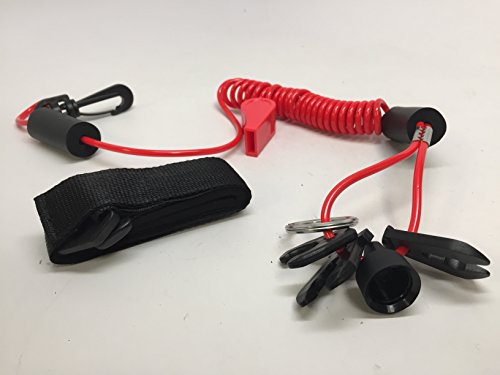 Marine Boat Kill Switch RED Cap Rope Lanyard Safety Whistle 4 Keys Adhesive Belt