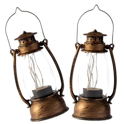 Ipetboom Lámpara de Queroseno Electrónica Vintage de Plástico Resistente al Calor Color Cobre Antiguo 2 Unidades Luz Decorativa para Interiores Escritorio y Ambiente Cálido