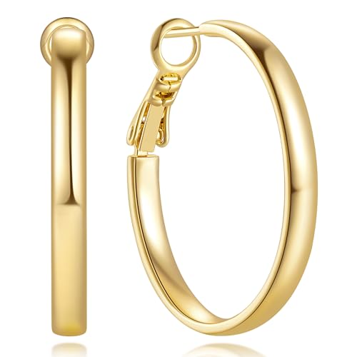 GIORGIA GIBBS 14K Gold Hoop Earrings for Women Trendy Gold Earrings Polished Chunky Hoop Earring Classic Dainty Earring Hoops 20MM, 30 MM