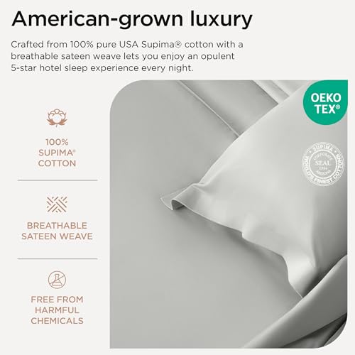 Threadmill Luxury Supima Cotton Sheets, 1000 Thread Count Soft 100% Cotton Hotel Quality King Bed Sheet Set, 4 Pc Light Grey
