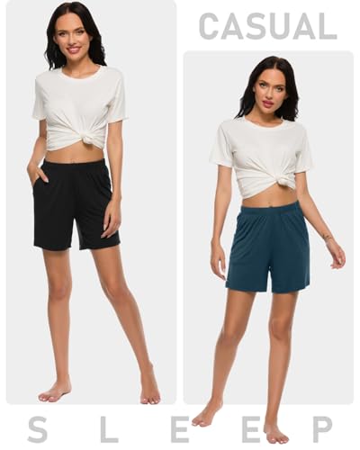 Image of JINSHI Womens Pajama Shorts Soft Comfortable Lightweight Elastic Drawstring Modal Pajama Bottoms Lounge Shorts with Pockets