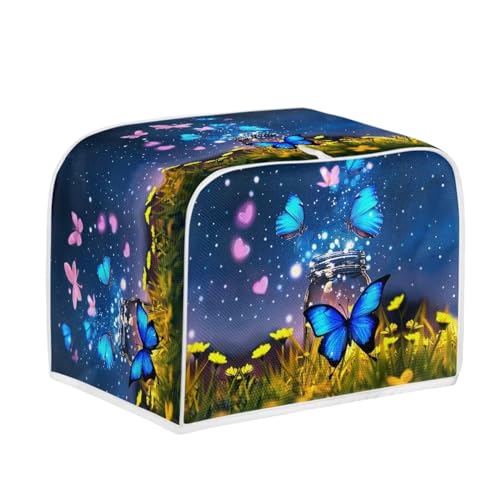 Image of Talayituse Butterfly Heart Flower Print 2 Slice Toaster Covers Dust Protection Bread Maker Covers Toaster Oven Cloth Cover Kitchen Accessories Washable Appliance Cover with Handle