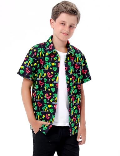 Roseelf Boy's Holiday Hawaiian Button Down Short Sleeve Shirt2