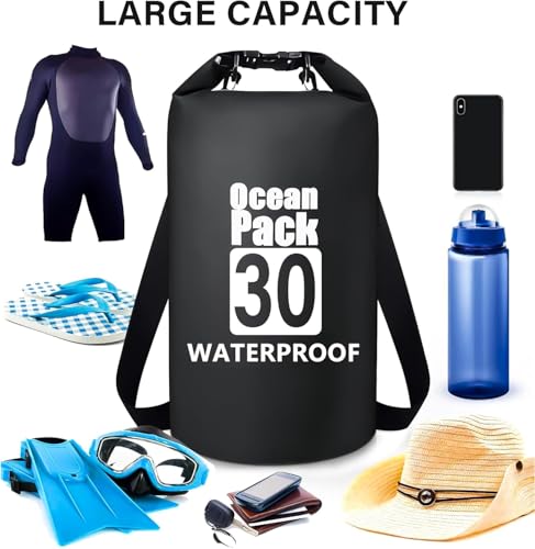 Image of Waterproof Ocean Dry Bag, Roll Top Floating Waterproof Sack for Beach, Swimming, Kayaking, Boating, Fishing, Camping, Hiking & Water Sports (30 Liter)