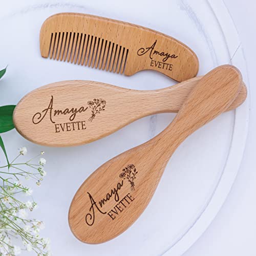 Forever Personalized Baby Hair Brush Set | Custom Baby Gifts | Wooden Gift Sets | Perfect for Cradle Cap | Natural Goat Hair | 3 Piece Set for 0-3 Years