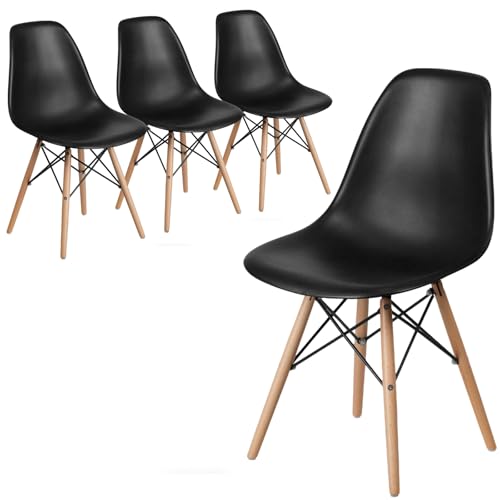yinhanggaoge Modern Style Dining Chair Mid Century Modern DSW Chair, Shell Lounge Plastic Chair for Kitchen, Dining, Bedroom, Living Room Side Chairs Set of 4 (Black)