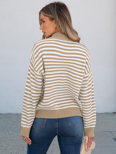 Image of ANRABESS Sweaters for Women Striped Half Zip Long Sleeve Ribbed Knit Pullover Comfy Casual Lightweight Tops 2026 Fall Fashion