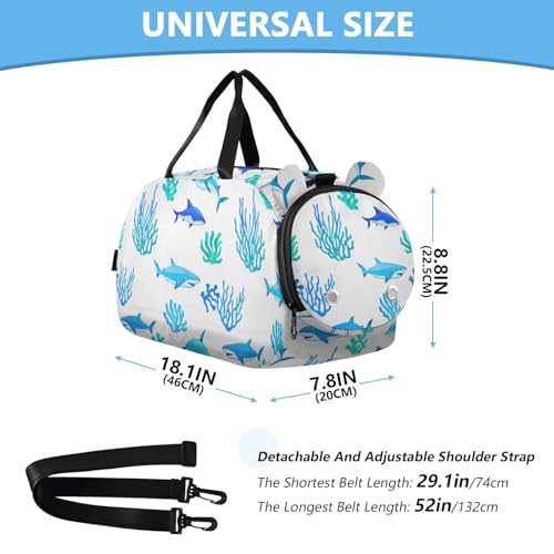 Sharks Blue Kids Travel Duffel Bag for Boys Girls Overnight Weekend Tote Bag with Shoes Compartment for Sleepover Trip Beach3