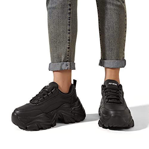 Image of K KIP WOK Chunky Sneakers for Women Fashion Platform White Leather Casual Dad Shoes Comfortable Wedge Walking Sport Sneakers