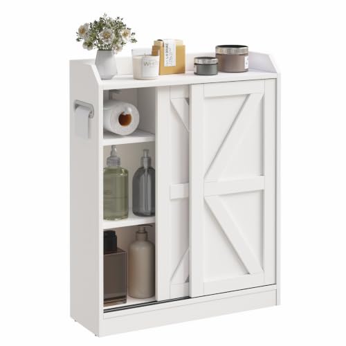 Slim Bathroom Storage Cabinet, Small Cabinet with Sliding Doors, White by AURINEST - Used condition - Image 8