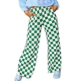 IYOWEL レディース チェックパンツ Y2K パジャマパンツ ゴムウエスト ワイドレッグ ラウンジパンツ 快適 パジャマボトム ポケット付き 部屋着, チェッカーボードグリーン, Small