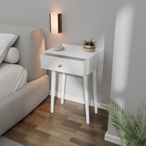 Image of End Table with Storage Rack Wooden Nightstand Bedside Table Storage Bookcase Nightstand Side End Table Living & Bed Rooms (Full White)
