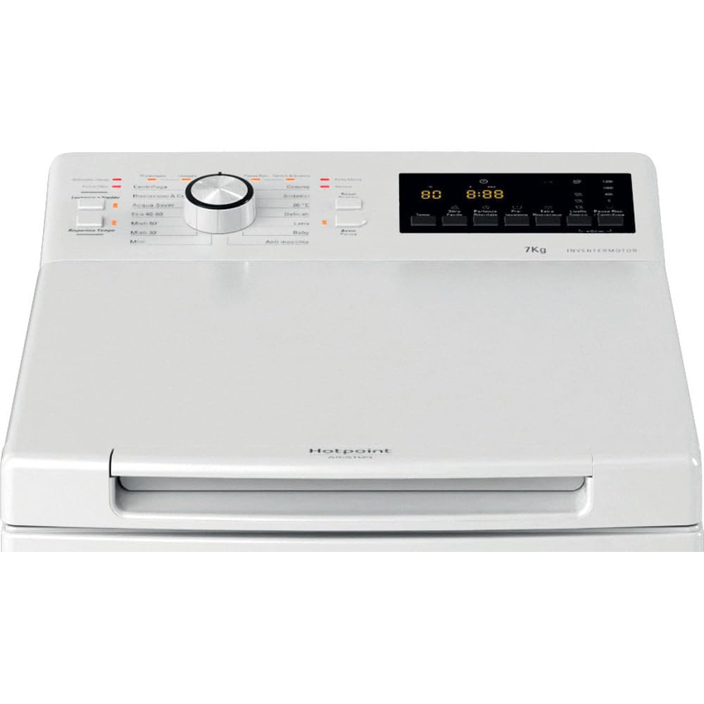 HOTPOINT ARISTON WMTG 725B IT - Lavatrice Carica dall'Alto Slim 7 kg, 6 Programmi, Centrifuga 1200 Giri, Cicli Baby e Antimacchia, Motore Inverter -Elettrodomestici per la Casa, Classe B, 40Lx90Hx60P