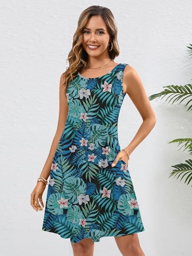 Image of Heymoments Women's Summer Sleeveless Crewneck Dresses Casual Loose Fitted Tank Sundress with Pockets
