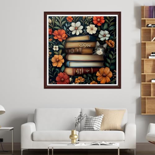 Image of Dooxvey Counted Cross Stitch Kits for Adults 11CT Printed Cross-Stitch Patterns Cross Stitching Embroidery Kit Stamped or Counted Needlepoint Kits-Flowers, Books, Kittens 18x18 inch