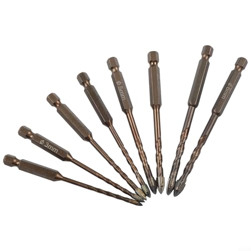 Zilimontt Set di 8 punte da trapano esagonali a croce per piastrelle, vetro, cemento, metallo, legno, plastica, dimensioni 3 mm, 4 mm, 5 mm, 6 mm, compatibili con trapano a mano e trapano elettrico