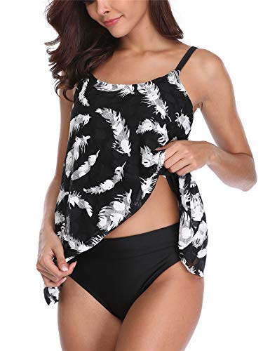 FLYILY Mujer Tankini baño de Malla para Conjunto de Dos Piezas de Cintura Alta Tallas Grandes