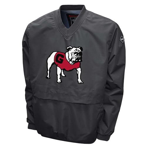 2Bhip NCAA Georgia Bulldogs Adult Grey Lightweight V-Neck Windbreaker Wind Shirt Pullover Jacket For Men