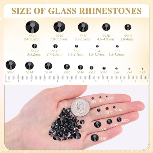 Image of 2000PCS SS12 /3mm Crystal Glass Rhinestones for Bedazzling (Jet Black) | Flatback Rhinestones for Crafting DIY Crafts Nail Art Makeup Decoration, Gems Diamond Charms for Tumbler Shoes Clothing Mug