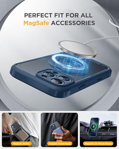 Image of Miracase for iPhone 16 Pro Max Case with 360 Magnetic Ring Stand [Compatible with Magsafe] Full-Body Drop Proof Bumper Phone Case with Built-in 9H Tempered Glass Screen Protector,Blue