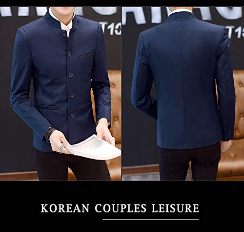 Men's Chinese Tunic Suits Mandarin Collar Formal Jacket Slim Fit Front Button Blazer Traditional Uniform Groom Dress (Navy, S)3