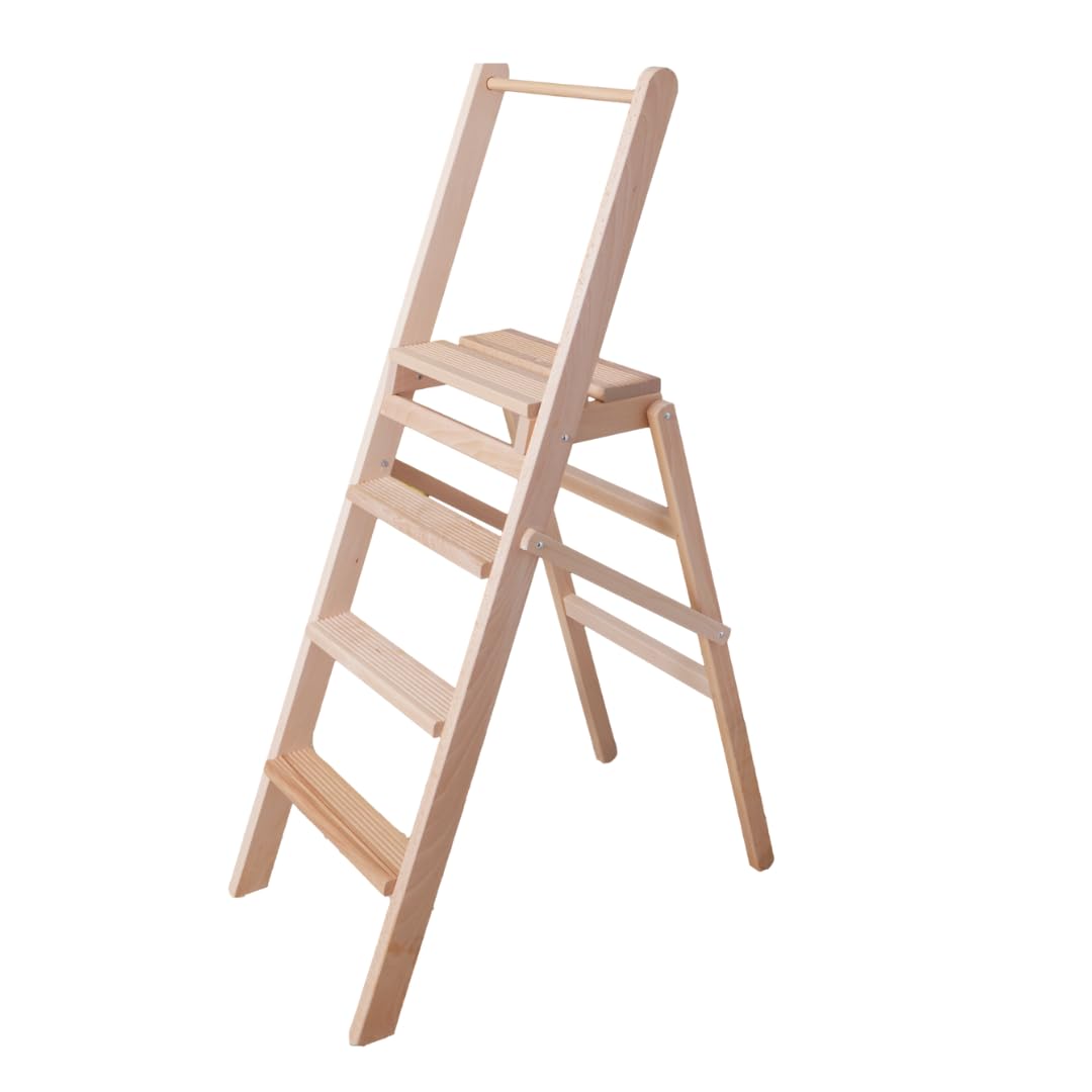 Sgabello Alto 4 Gradini, System Secury, Pieghevole e Antiscivolo, Maxi Portata 120kg, 38.5x73.5x117 cm, Made in Italy