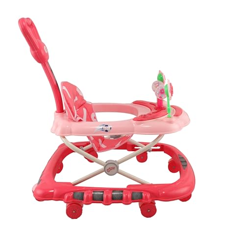 Image of JoyRide Spinny Spinner 8 Wheels Baby Walker, Adjustable Height,Parentle Handle, Comfortable Seat, Music and Light, 360 Degree Rotation, Maximum Weight: 12 kg (Peach)