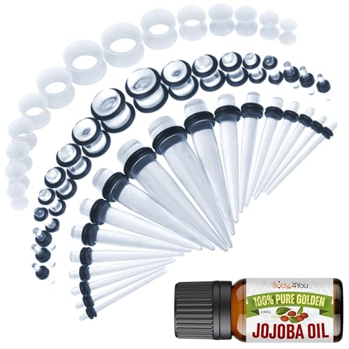 Image of BodyJ4You 54PC Ear Stretching Kit 14G-12mm - Aftercare Jojoba Oil - Acrylic Plugs Gauge Tapers Silicone Tunnels - Lightweight Expanders Men Women