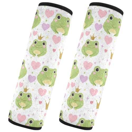 Seat Belt Covers 2 Pack Green Frog Princess Car Seat Strap Covers Super Soft Pink Hearts Car Seat Neck Cover for Boys Girls Adults Babies S