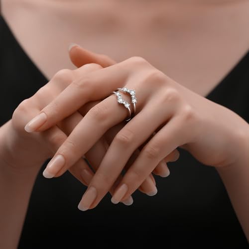 Moissanite Ring Enhancer for Women,Curved Enhancer Guard Ring Sterling Silver Plated 18K White Gold Engagement Ring,Gift For Her4