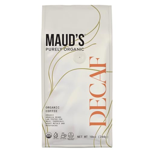 Maud's Organic Decaf Ground Coffee 10oz, Swiss Water, Low Acid, Lab Tested