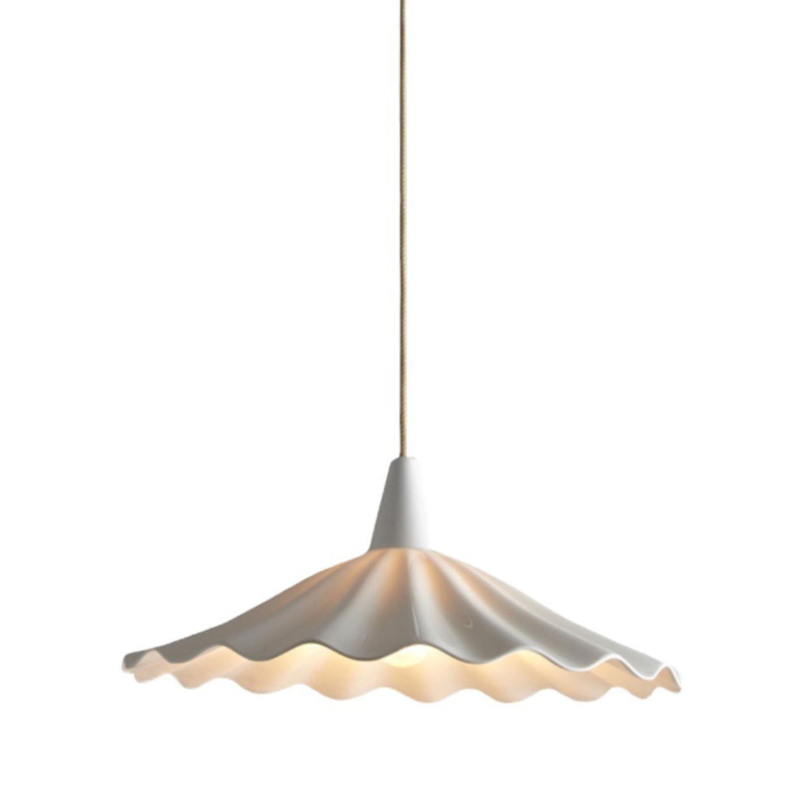 LYMSXAZOU Japanese Style Pleated Ceramic Chandelier - Retro Minimalist White Small Pendant Light Adjustable Ceiling Farmhouse Hanging Lamp Fixture for Kitchen Island Bedroom Porch Aisle Bar Cafe