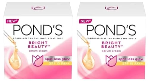 POND'S Bright Beauty SPF 15 PA ++ Day Cream 50 g, Non-Oily, Mattifying Daily Face Moisturizer - With Niacinamide to Lighten Dark Spots for Glowing Skin (Pack of 2)