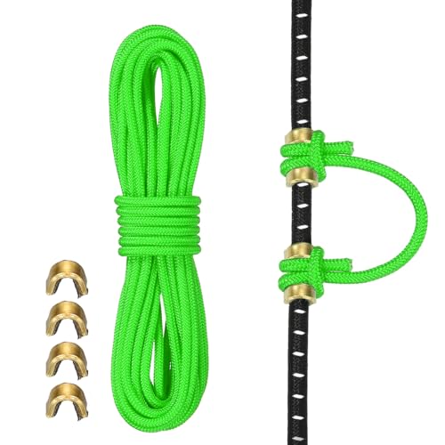 YELARXI Archery D Loop Rope Bow String D Loop Rope Thread Release Material with Brass Nock Points 10 ft & Bright Green -Fitting for (Compound Bow Strings/Archery Accessories)