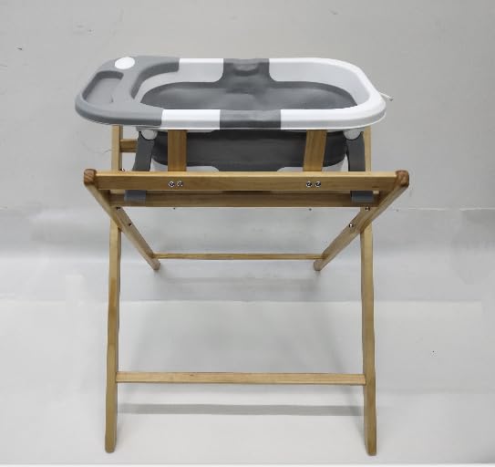 FUNLIO Bañera de Bebé con Soporte, Bañera Plegable para Recién Nacidos, con Soporte de Madera Plegable, para Bebés de 0 a 36 Meses