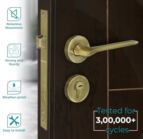 Image of Plantex Fully Brass Door Lock with 3 Years of Warranty /Main Door Lock for Home /Mortise Lock for Door - Main Door Lock Set Sumer-3037 Brass Antique Finish