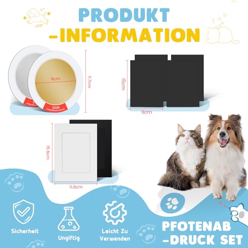 Pfotenabdruck Set Hund Katze, 2 Pcs Farbe Fussabdruck Baby Set mit 2 Fotorahmen 4 Karten, Hundepfoten Abdruck Machen, ohne Kontakt zur Farbe, Katze Geschenk für Hundebesitzer (Gold & Silber)